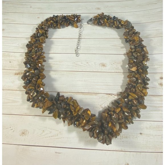 Chuck Clemency STS 925 Tiger's Eye Necklace Chip Beaded Signed - Picture 5 of 7